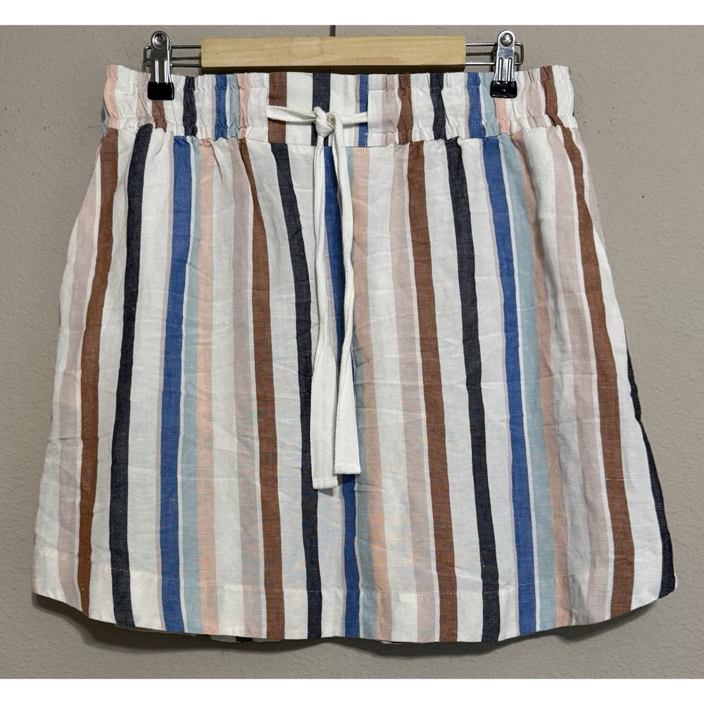 A New Day Mini Skirt Women's Large Linen Rayon Pockets Striped‎ Beachy